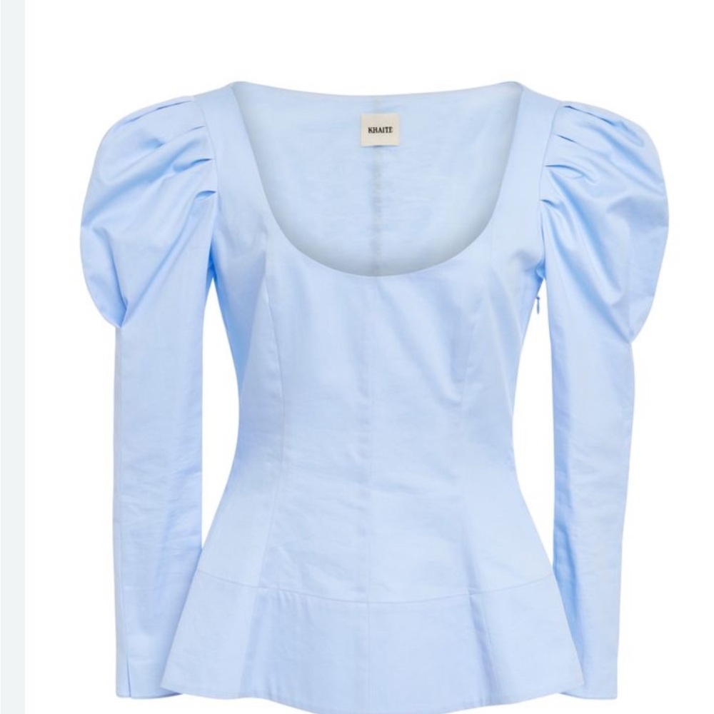KHAITE Blue Puff Sleeve Blouse